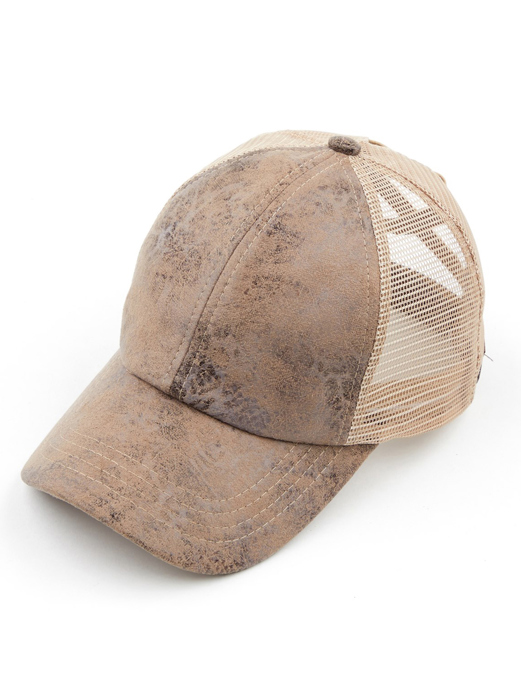 CC Faux Leather Hats Criss Cross Style Women Cap for Ponytails