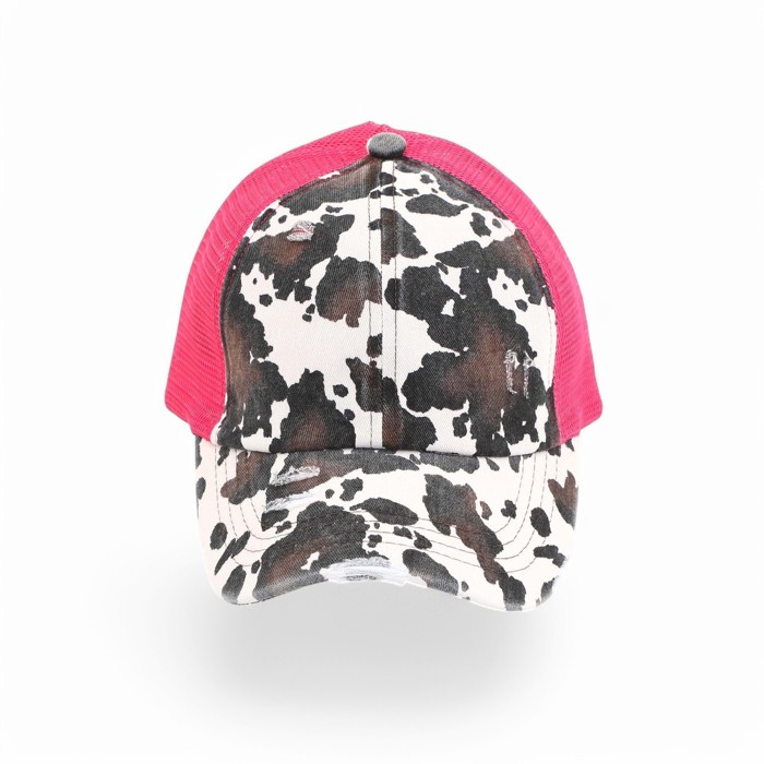 CC Cow Print Pony Hats Criss Cross Style Women Cap for Ponytails