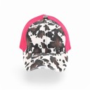 Hot Pink CC Cow Print Pony Hats Criss Cross Style Women Cap for Ponytails
