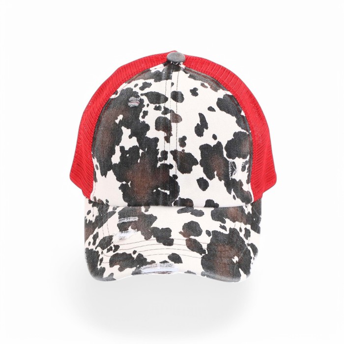 CC Cow Print Pony Hats Criss Cross Style Women Cap for Ponytails