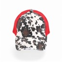 Red CC Cow Print Pony Hats Criss Cross Style Women Cap for Ponytails