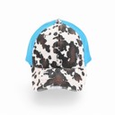 Turquoise CC Cow Print Pony Hats Criss Cross Style Women Cap for Ponytails