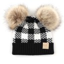 Black/White | Ages 1-5 C.C® Beanie Baby & Kids Buffalo Plaid Double Pom Hats by Truly Contagious