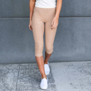 Khaki  (Fits Pant Size 0-9) Truly Contagious Premium Stretch Soft High Waisted Jeggings for Women- Capri- Denim Leggings - Cotton Stretch Blend 