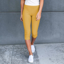 Mustard  (Fits Pant Size 0-9) Truly Contagious Premium Stretch Soft High Waisted Jeggings for Women- Capri- Denim Leggings - Cotton Stretch Blend 