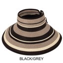 Black/Grey Easy Rollable Straw Visor Vacation Hat