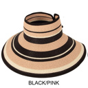 Black/Pink Easy Rollable Straw Visor Vacation Hat
