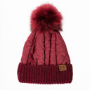 Burgundy CC Quilted Puffer with Detachable Pom Beanies Hats