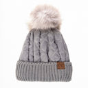 Grey CC Quilted Puffer with Detachable Pom Beanies Hats