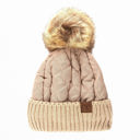 Taupe CC Quilted Puffer with Detachable Pom Beanies Hats