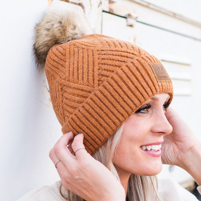 C.C® Beanie Criss-Cross Thick Pom Hats by Truly Contagious