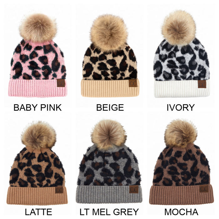 C.C® Beanie Soft Leopard Pom Hats, Women Teen Girls by Truly Contagious