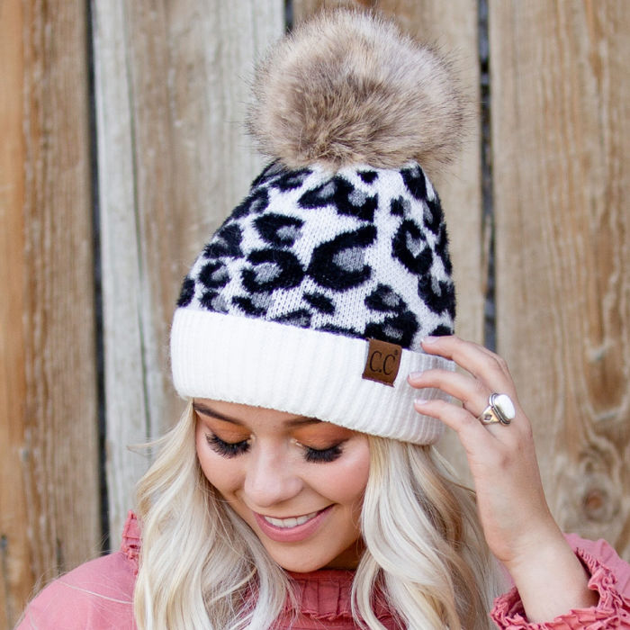 C.C® Beanie Soft Leopard Pom Hats, Women Teen Girls by Truly Contagious