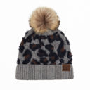 Light Melange Grey CC Beanie Leopard Pom Winter Hats for Adult and Kids by Truly Contagious