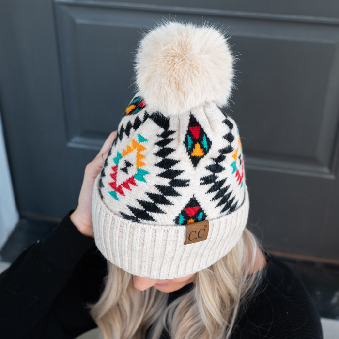 C.C® Beanie Southwestern Pom Hats by Truly Contagious