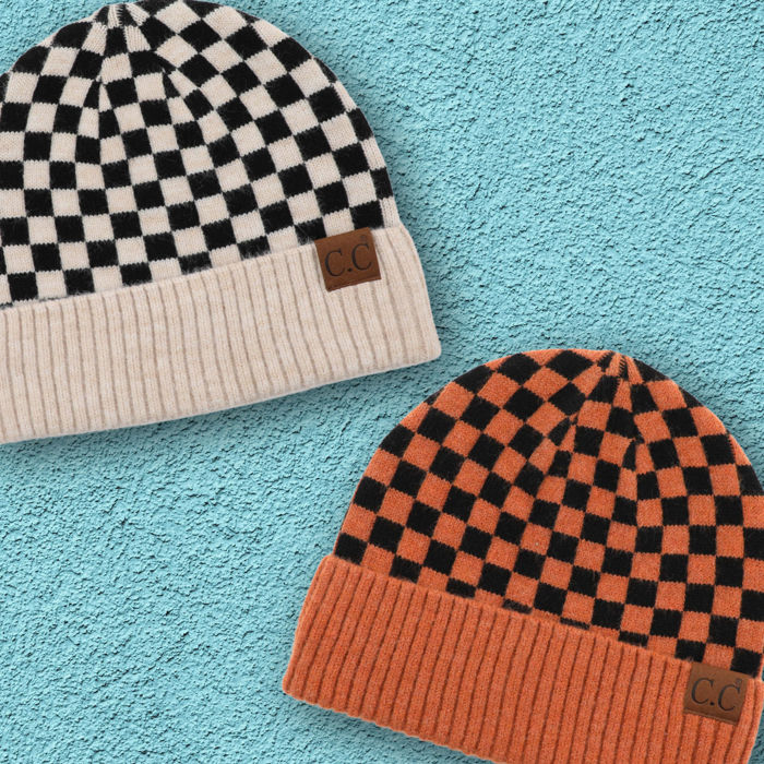C.C® Beanie Check Pattern Hats by Truly Contagious