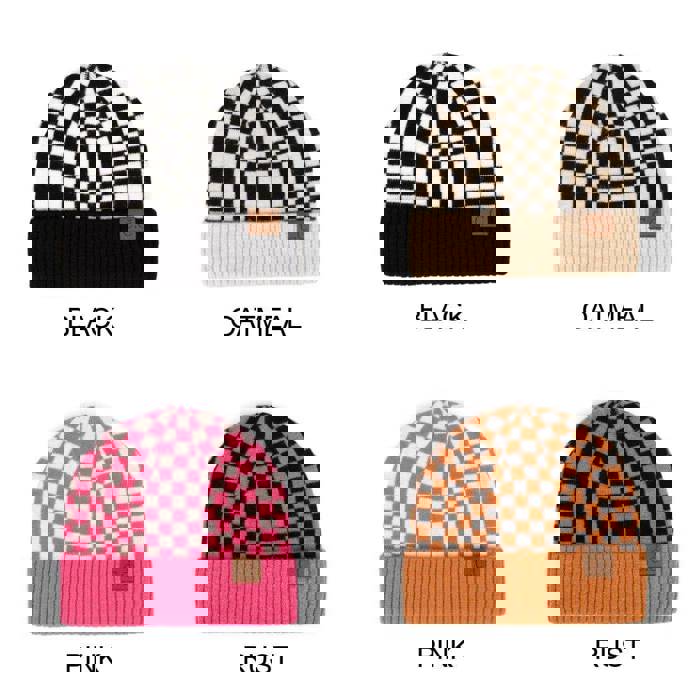 C.C® Beanie Check Pattern Hats by Truly Contagious