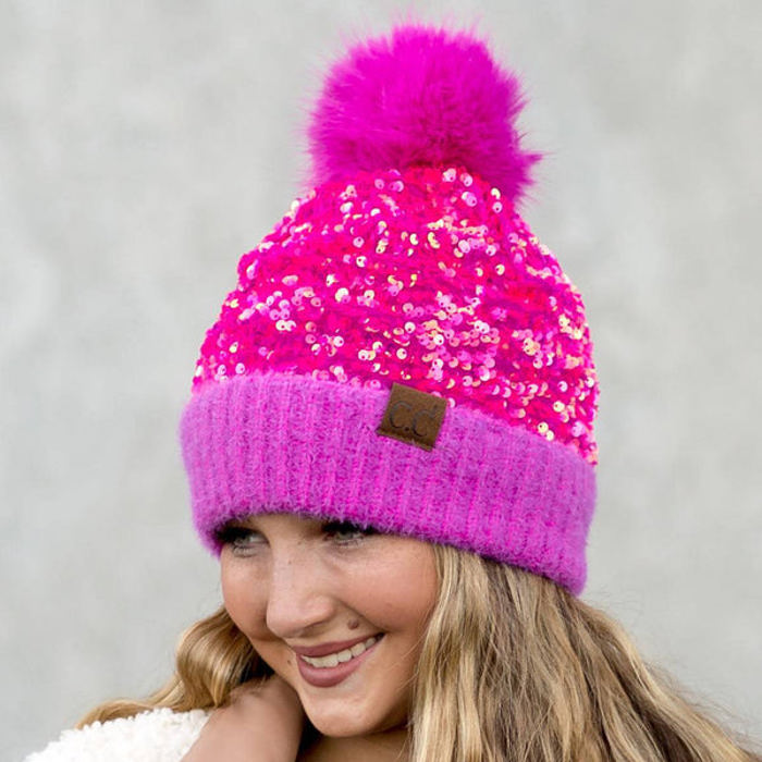 CC Kids Sequin Plush Pom Beanie