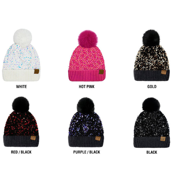 CC Kids Sequin Plush Pom Beanie