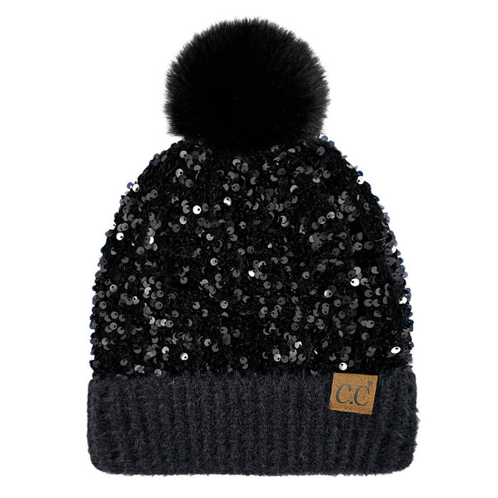 CC Kids Sequin Plush Pom Beanie