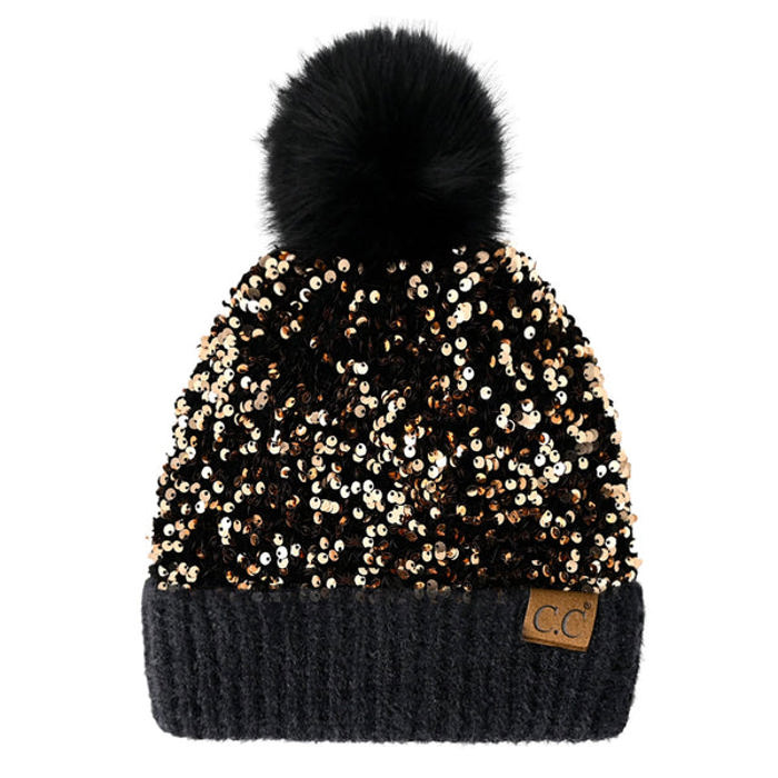CC Kids Sequin Plush Pom Beanie