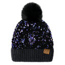 Purple/Black CC Kids Sequin Plush Pom Beanie