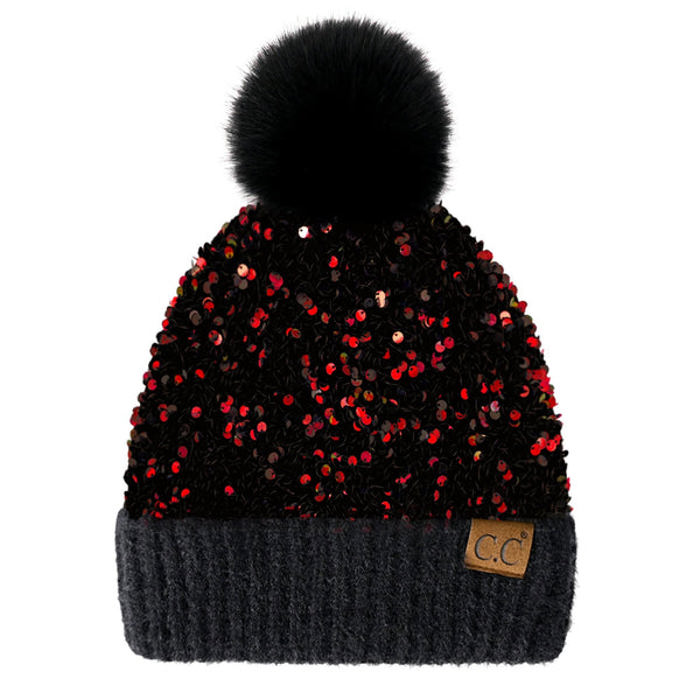 CC Kids Sequin Plush Pom Beanie