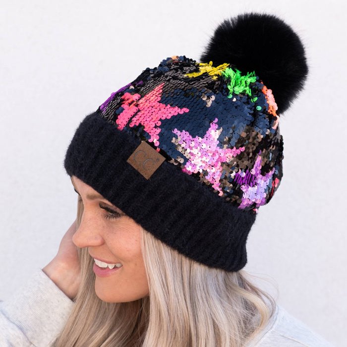 CC Sequin Plush Pom Beanie | Adult and Kid Sizes