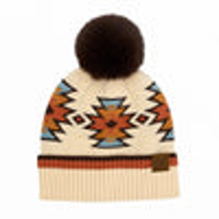 CC South Western Pattern Pom Beanie | Adult and Kid Sizes