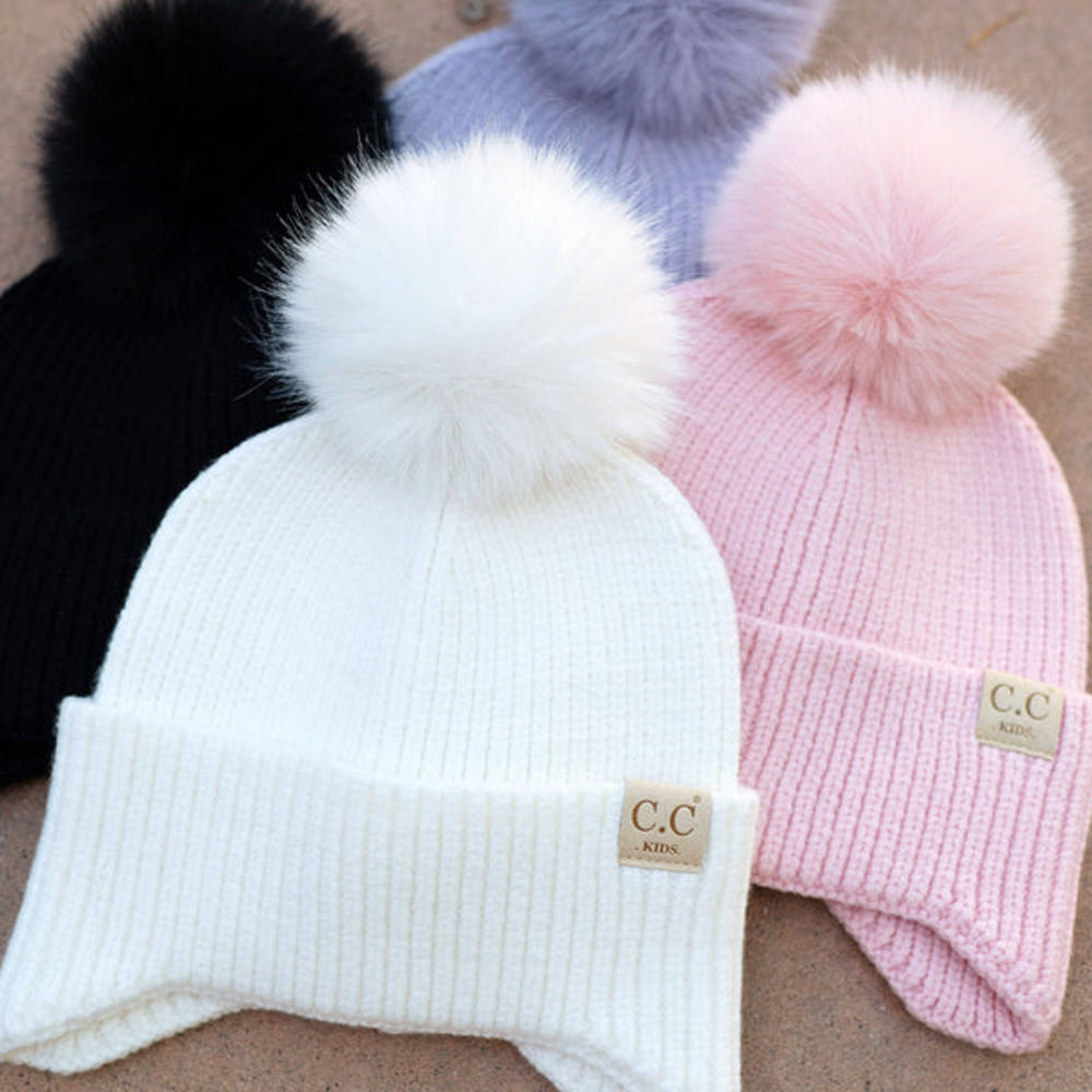 C.C® Toasty and Warm Pom Ear Flap Kids Beanie