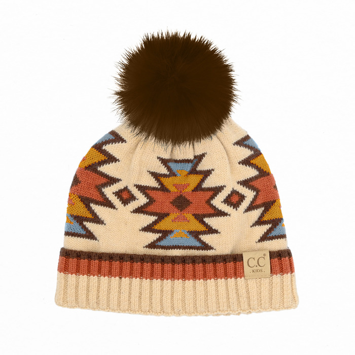 CC South Western Pattern Plush Pom Beanie | Adult and Kid Sizes