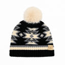 Black CC South Western Pattern Plush Pom Beanie | Adult and Kid Sizes