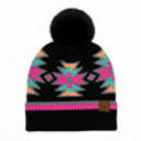 Black Multi CC South Western Pattern Plush Pom Beanie | Adult and Kid Sizes