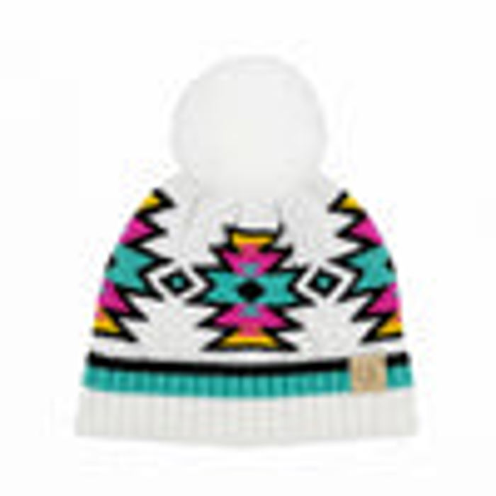 CC South Western Pattern Plush Pom Beanie | Adult and Kid Sizes