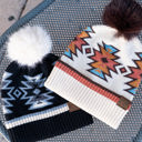 Ivory CC South Western Pattern Plush Pom Beanie | Adult and Kid Sizes