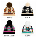 Ivory CC South Western Pattern Plush Pom Beanie | Adult and Kid Sizes
