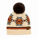 Ivory CC South Western Pattern Plush Pom Beanie | Adult and Kid Sizes
