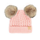 Pale Pink  -(Size 1T to 4T) C.C® Kids Double Pom Beanies Hats
