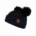 Black- Age 7 - Up to Adult CC Kids Double Pom Kids Toddler to Adult Winter Beanies