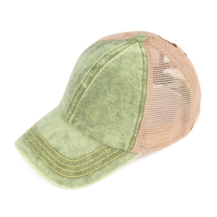 CC Kids Washed Denim Pony Hats Criss Cross Style Women Cap for Ponytails