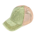 Lime CC Kids Washed Denim Pony Hats Criss Cross Style Women Cap for Ponytails