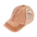 Orange CC Kids Washed Denim Pony Hats Criss Cross Style Women Cap for Ponytails