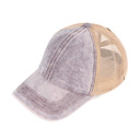 Purple CC Kids Washed Denim Pony Hats Criss Cross Style Women Cap for Ponytails