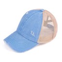Blue Moon/Beige CC Multi-Level Criss Cross Kids Baseball Ponytail Cap Hat