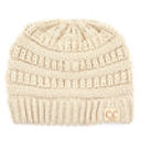 Beige CC Messy Bun Adults and Kids Ponytail Beanies Hats