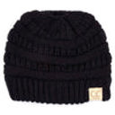 Black CC Messy Bun Adults and Kids Ponytail Beanies Hats