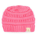 New Candy Pink CC Messy Bun Adults and Kids Ponytail Beanies Hats