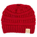 Red CC Messy Bun Adults and Kids Ponytail Beanies Hats
