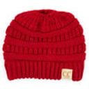 Red CC Messy Bun Adults and Kids Ponytail Beanies Hats