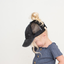 Black CC Kids Washed Denim Pony Hats Criss Cross Style Women Cap for Ponytails